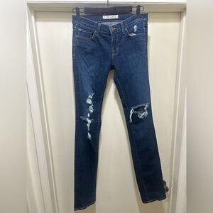J Brand Jeans Womens 27 Blue Pencil Leg Low Rise Dark Wash Denim Distressed Tall